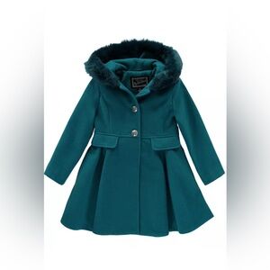 Rothschild Teal Kids Coat with Faux Fur Trim